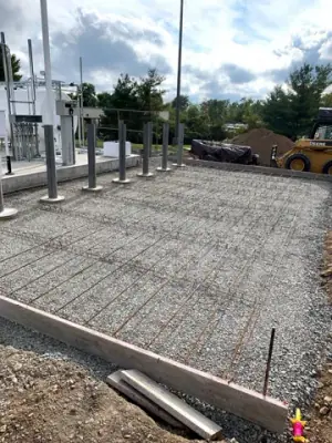 Forms and reinforcement prepared around the tank installation.