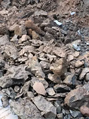 Close view of fractured rock removed from the excavation.